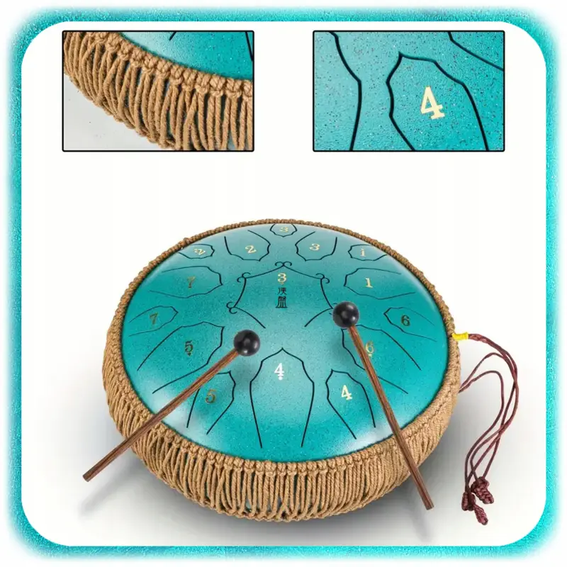 BĘBEN JĘZYKOWY HANDPAN MUZYCZNY STALOWY MORSKI 30CM 15 TONÓW + AKCESORIA