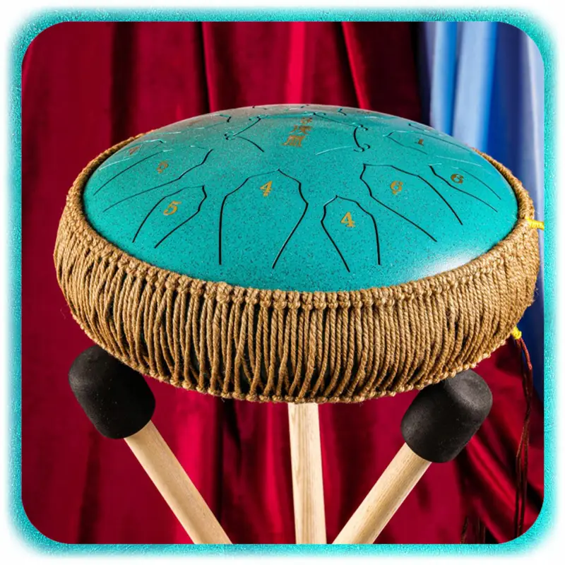 BĘBEN JĘZYKOWY HANDPAN MUZYCZNY STALOWY MORSKI 30CM 15 TONÓW + AKCESORIA