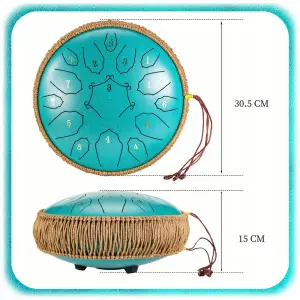 BĘBEN JĘZYKOWY HANDPAN MUZYCZNY STALOWY MORSKI 30CM 15 TONÓW + AKCESORIA