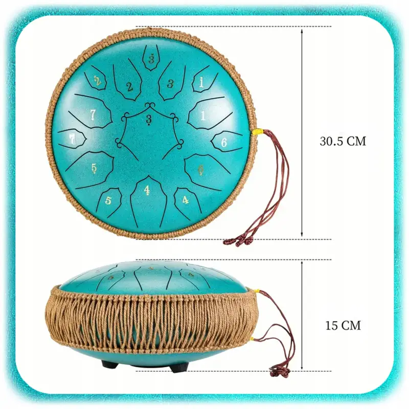 BĘBEN JĘZYKOWY HANDPAN MUZYCZNY STALOWY MORSKI 30CM 15 TONÓW + AKCESORIA
