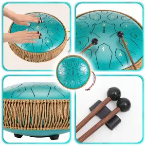 BĘBEN JĘZYKOWY HANDPAN MUZYCZNY STALOWY MORSKI 30CM 15 TONÓW + AKCESORIA