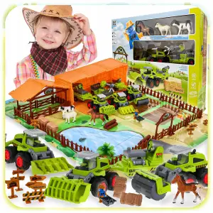 FARMA FIGURKI ZWIERZĘTA ZAGRODA TRAKTOR DLA DZIECI GOSPODARSTWO ZESTAW 66EL