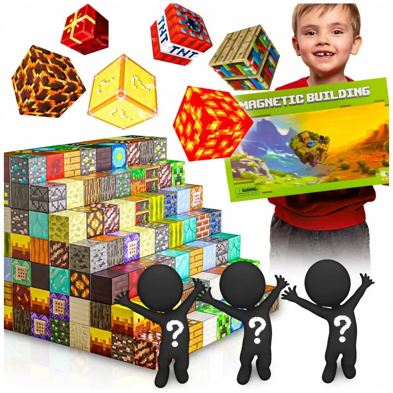 KLOCKI MAGNETYCZNE KONSTRUKCYJNE MIX KLOCKÓW LOSOWE 48 EL + 3 LUDZIKI