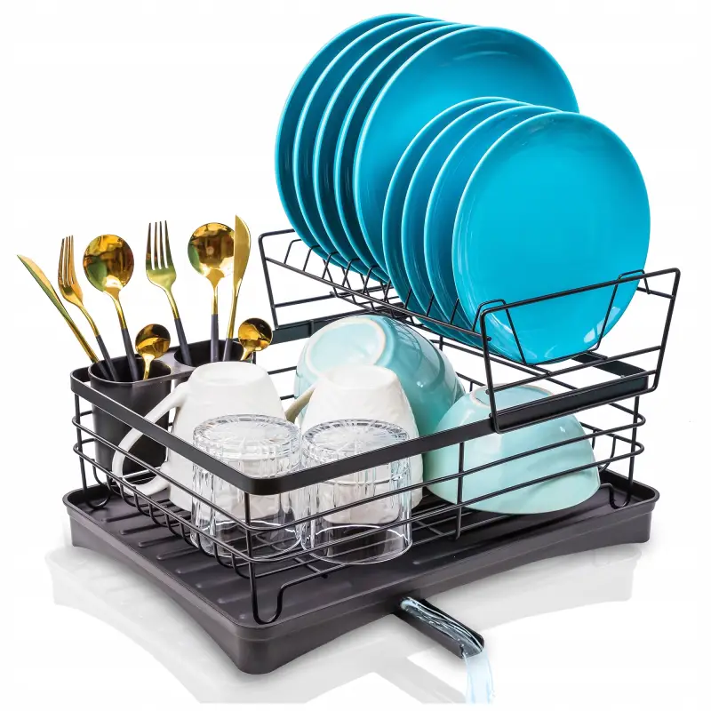 DWUPOZIOMOWA SUSZARKA DO NACZYŃ + OCIEKACZ NA SZTUĆCE + ODPŁYW TACKA CZARNA