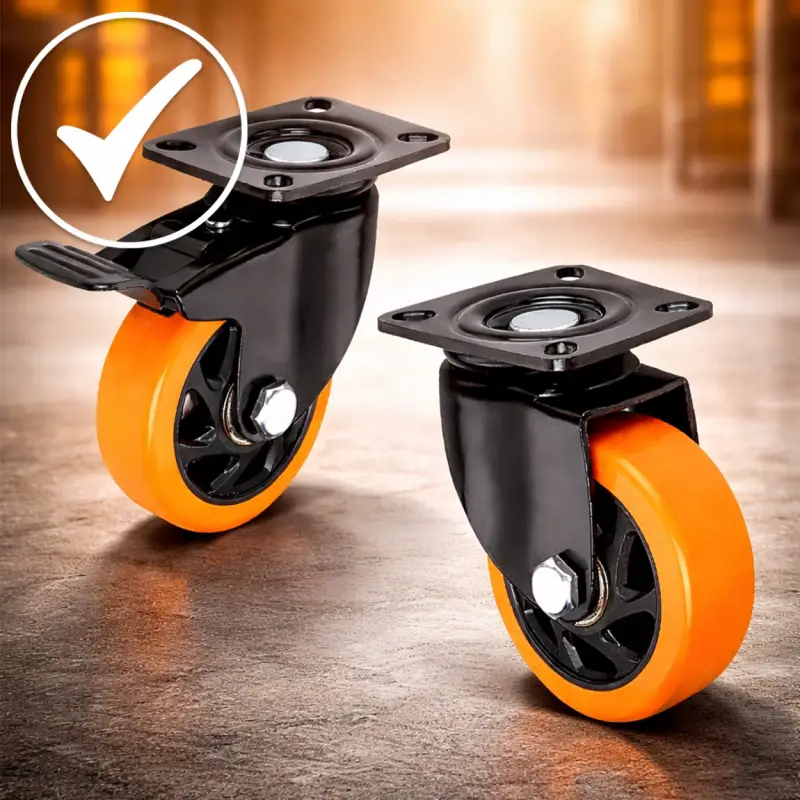 4x KÓŁKO WARSZTATOWE 2 Z HAMULCEM GUMOWE KOŁO SKRĘTNE OBROTOWE 100MM 500KG