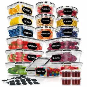 ZESTAW 20SZT POJEMNIKI NA ŻYWNOŚĆ LUNCHBOX PUDEŁKA SZCZELNE+ETYKIETY+MARKER