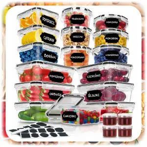 ZESTAW 20SZT POJEMNIKI NA ŻYWNOŚĆ LUNCHBOX PUDEŁKA SZCZELNE+ETYKIETY+MARKER