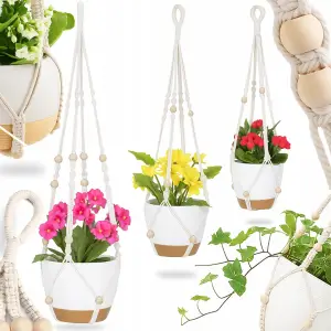 3x KWIETNIK WISZĄCY BOHO MAKRAMA ZE SZNURKA NA DONICZKĘ KWIATY BALKON 90cm