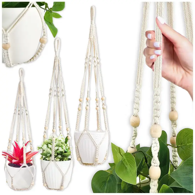 3x KWIETNIK WISZĄCY BOHO MAKRAMA ZE SZNURKA NA DONICZKĘ KWIATY BALKON 90cm