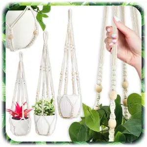 3x KWIETNIK WISZĄCY BOHO MAKRAMA ZE SZNURKA NA DONICZKĘ KWIATY BALKON 90cm