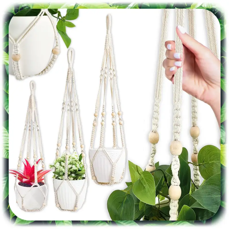 3x KWIETNIK WISZĄCY BOHO MAKRAMA ZE SZNURKA NA DONICZKĘ KWIATY BALKON 90cm