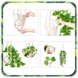 3x KWIETNIK WISZĄCY BOHO MAKRAMA ZE SZNURKA NA DONICZKĘ KWIATY BALKON 90cm