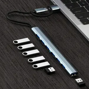 HUB adapter rozdzielacz USB 7 portów USB-C USB 3.0 /2.0 slim aluminiowy