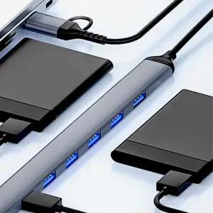 HUB adapter rozdzielacz USB 7 portów USB-C USB 3.0 /2.0 slim aluminiowy