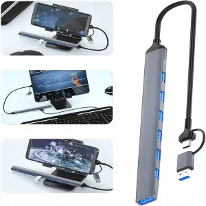 HUB adapter rozdzielacz USB 7 portów USB-C USB 3.0 /2.0 slim aluminiowy