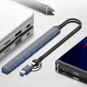 HUB adapter rozdzielacz USB 7 portów USB-C USB 3.0 /2.0 slim aluminiowy