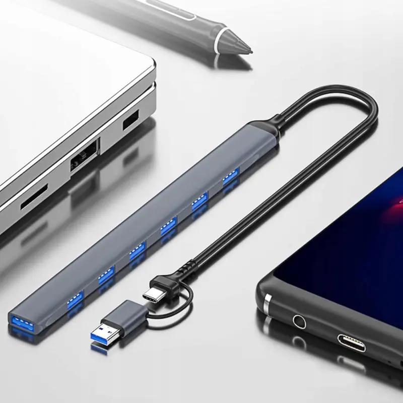 HUB adapter rozdzielacz USB 7 portów USB-C USB 3.0 /2.0 slim aluminiowy
