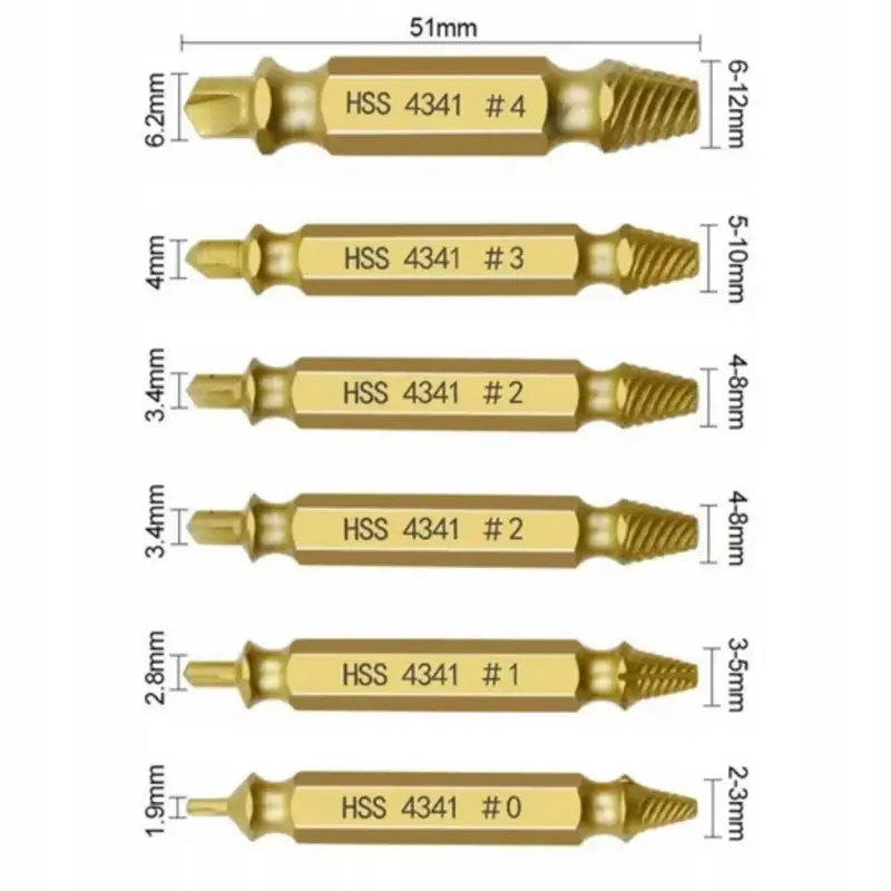 WYKRĘTAKI DO URWANYCH ZERWANYCH ŚRUB SZPILEK WKRĘTÓW 6szt ZESTAW + ETUI