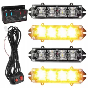 4x STROBOSKOPOWA LAMPA LED POMARAŃCZOWA POMOC LAWETA 12-24V KOGUT Z PILOTEM