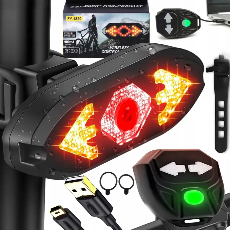 3w1 KIERUNKOWSKAZY ROWEROWE KLAKSON 120dB LAMPKA ROWEROWA TYŁ LED USB+PILOT