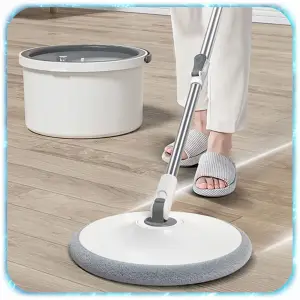 ZESTAW MOP OBROTOWY TURBO PŁASKI + WIADRO Z WYCISKACZEM 6 NAKŁADEK WKŁADÓW