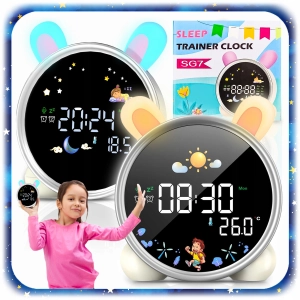 ZEGAR BUDZIK KRÓLIK DLA DZIECI LAMPKA NOCNA LED TIMER BIAŁY SZUM Na Lato