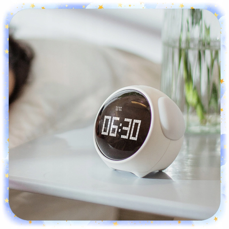 ZEGAR BUDZIK DLA DZIECI EMOJI LAMPKA NOCNA LED AKUMULATOR EMOTIKONY ALARM