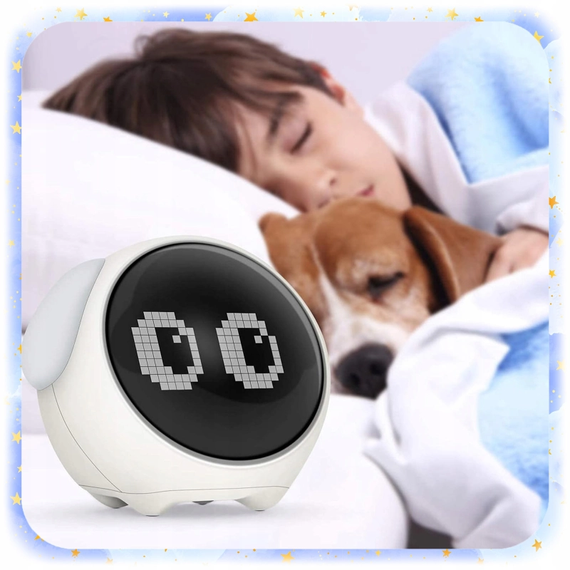 ZEGAR BUDZIK DLA DZIECI EMOJI LAMPKA NOCNA LED AKUMULATOR EMOTIKONY ALARM