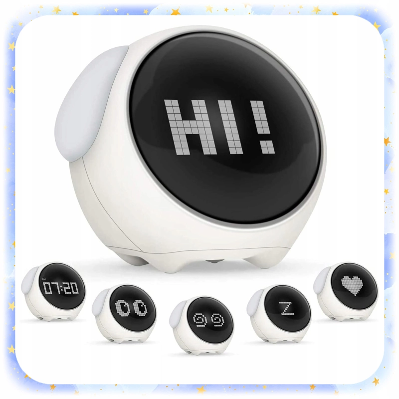 ZEGAR BUDZIK DLA DZIECI EMOJI LAMPKA NOCNA LED AKUMULATOR EMOTIKONY ALARM