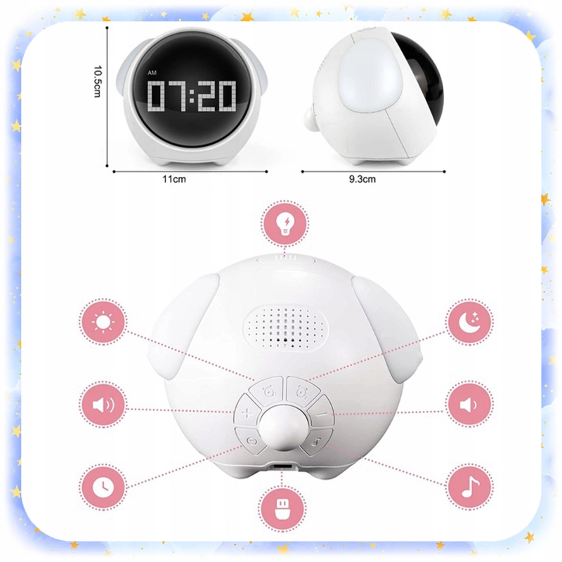 ZEGAR BUDZIK DLA DZIECI EMOJI LAMPKA NOCNA LED AKUMULATOR EMOTIKONY ALARM
