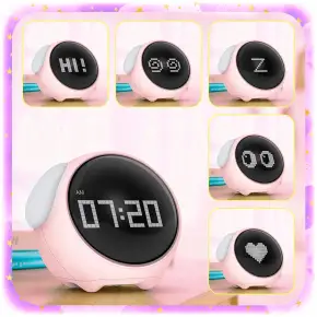 ZEGAR BUDZIK DLA DZIECI EMOJI LAMPKA NOCNA LED AKUMULATOR EMOTIKONY ALARM