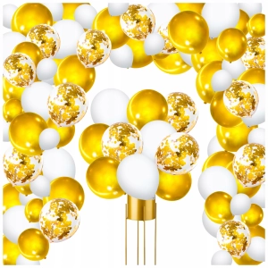GIRLANDA BALONOWA BALONY URODZINY CHRZEST ZŁOTE BIAŁE KONFETTI TŁO 101 EL