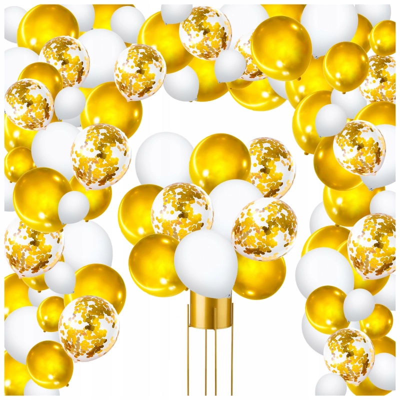 GIRLANDA BALONOWA BALONY URODZINY CHRZEST ZŁOTE BIAŁE KONFETTI TŁO 101 EL