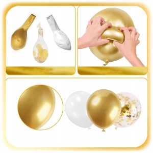GIRLANDA BALONOWA BALONY URODZINY CHRZEST ZŁOTE BIAŁE KONFETTI TŁO 101 EL