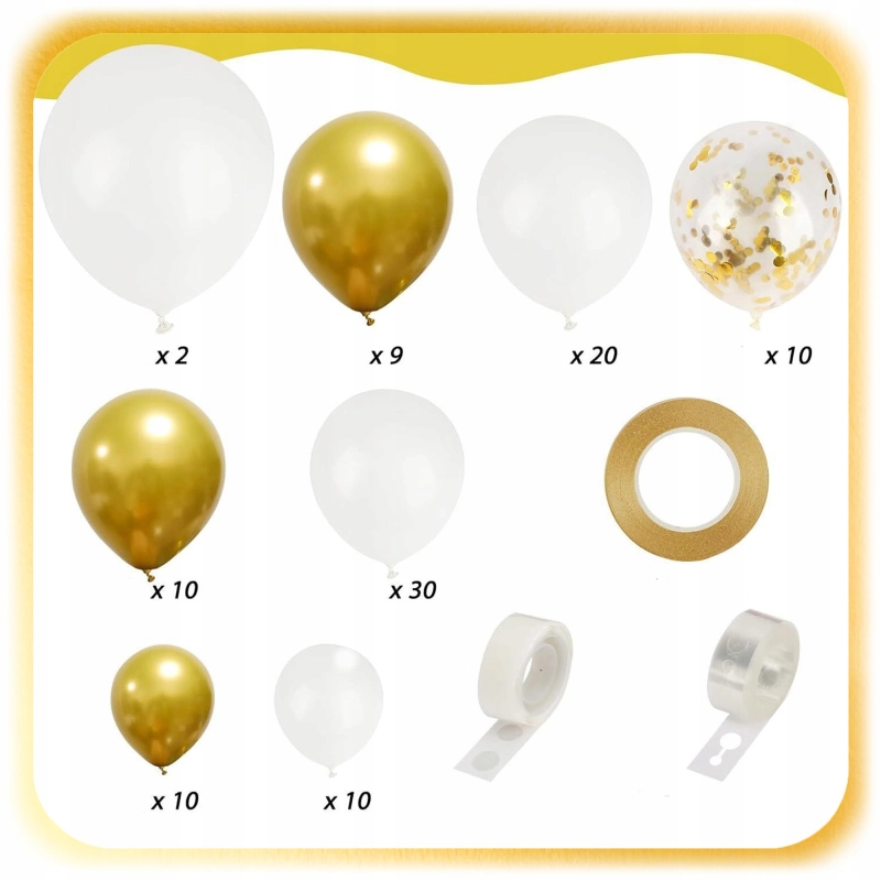 GIRLANDA BALONOWA BALONY URODZINY CHRZEST ZŁOTE BIAŁE KONFETTI TŁO 101 EL