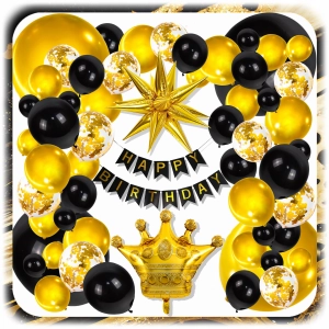 GIRLANDA BALONOWA BALONY URODZINY HAPPY BIRTHDAY ZŁOTY CZARNY ZESTAW 141EL