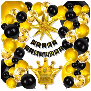 GIRLANDA BALONOWA BALONY URODZINY HAPPY BIRTHDAY ZŁOTY CZARNY ZESTAW 141EL
