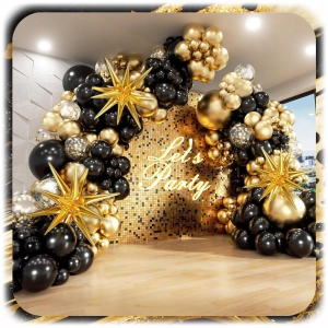 GIRLANDA BALONOWA BALONY URODZINY HAPPY BIRTHDAY ZŁOTY CZARNY ZESTAW 141EL