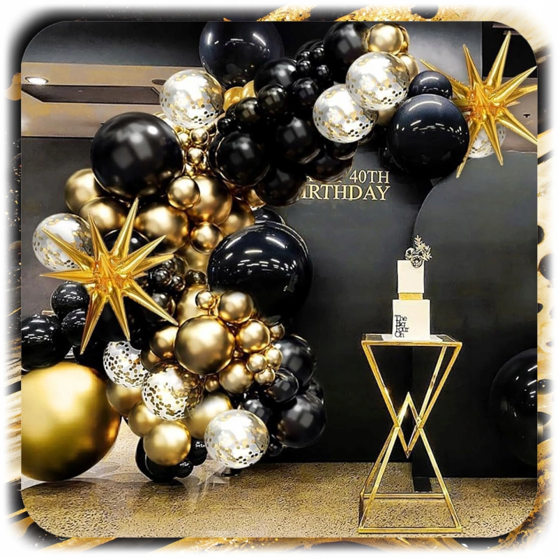 GIRLANDA BALONOWA BALONY URODZINY HAPPY BIRTHDAY ZŁOTY CZARNY ZESTAW 141EL