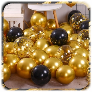 GIRLANDA BALONOWA BALONY URODZINY HAPPY BIRTHDAY ZŁOTY CZARNY ZESTAW 141EL