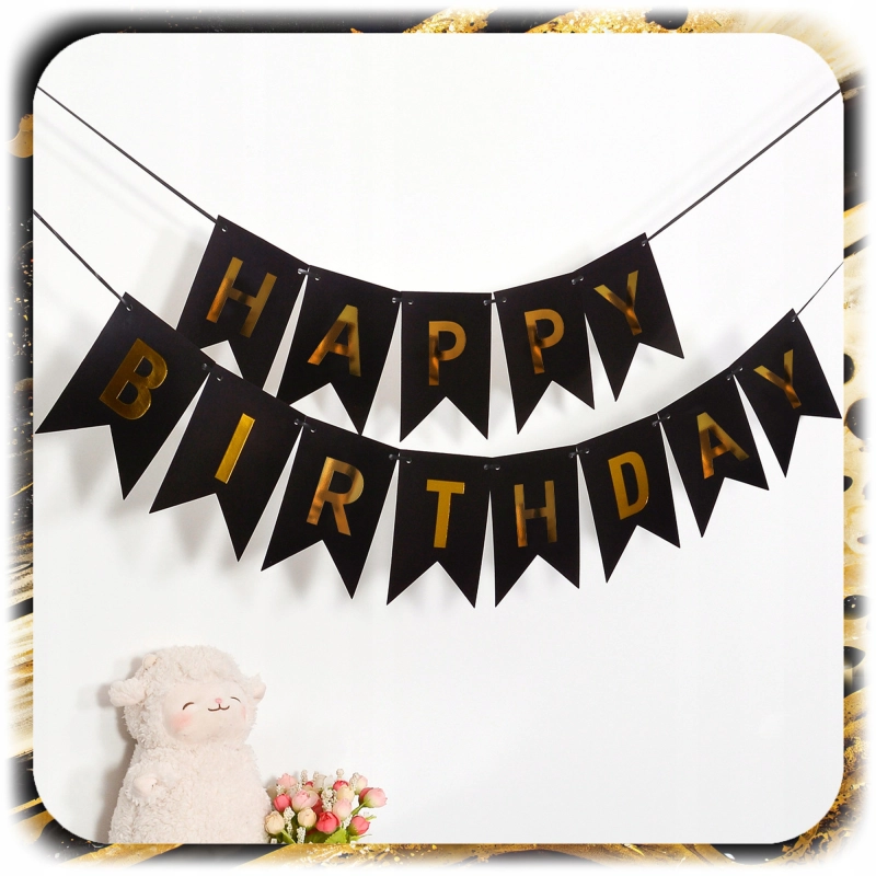 GIRLANDA BALONOWA BALONY URODZINY HAPPY BIRTHDAY ZŁOTY CZARNY ZESTAW 141EL