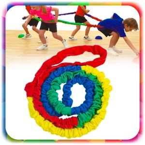 GUMA SENSORYCZNA ANIMACYJNA DO ZABAW TAŃCA TĘCZOWA KOLOROWA LINA GUMY 8m