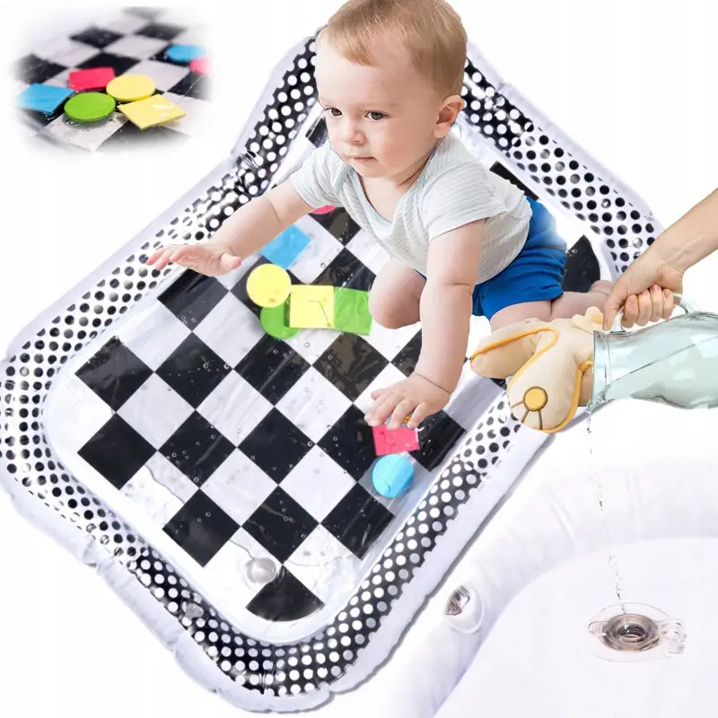 XXL MATA WODNA SENSORYCZNA DMUCHANA DLA NIEMOWLĄT KONTRASTOWA CZARNO-BIAŁA