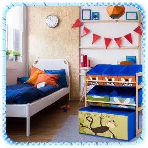 REGAŁ DZIECIĘCY NA ZABAWKI KSIĄŻECZKI DREWNIANY ORGANIZER 6x POJEMNIK KOSZ