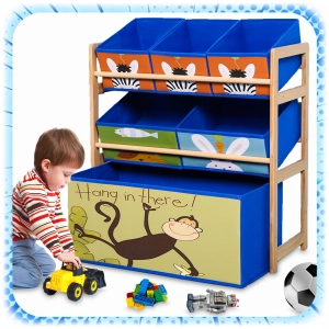REGAŁ DZIECIĘCY NA ZABAWKI KSIĄŻECZKI DREWNIANY ORGANIZER 6x POJEMNIK KOSZ