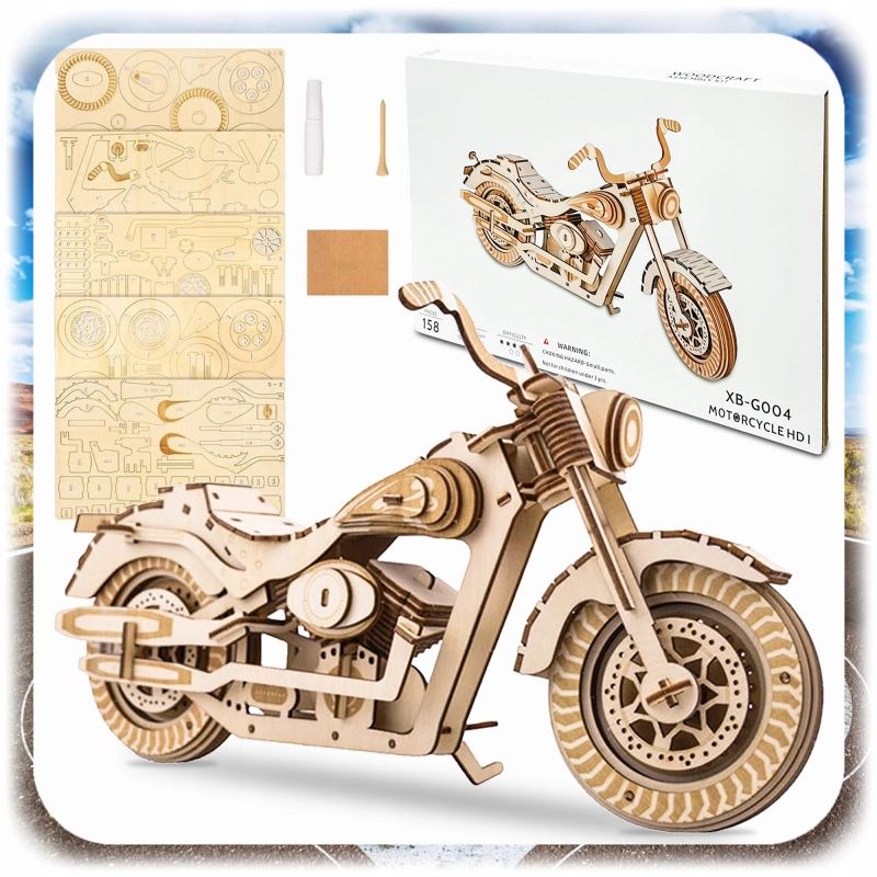 158EL DREWNIANE PUZZLE KONSTUKCYJNE 3D MOTOCYKL HARLEY DAVIDSON PREZENT