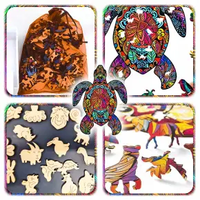 PUZZLE DREWNIANE A4 ŻÓŁW DWUSTRONNE 156EL UKŁADANKA PREZENT DLA DZIECI