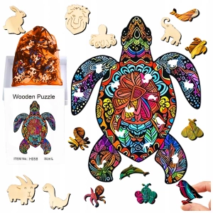 PUZZLE DREWNIANE A4 ŻÓŁW DWUSTRONNE 156EL UKŁADANKA PREZENT DLA DZIECI