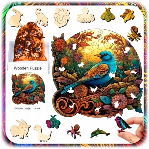 PUZZLE DREWNIANE A4 PTAK DWUSTRONNE 158 EL UKŁADANKA DLA DZIECI PREZENT