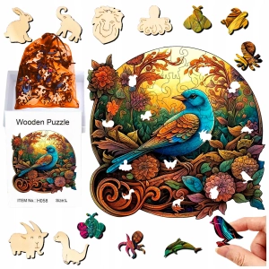 PUZZLE DREWNIANE A4 PTAK DWUSTRONNE 158 EL UKŁADANKA DLA DZIECI PREZENT